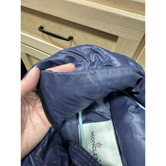 Moncler Size 2 Grenoble Puffer Down Feather Jacket 2010s Navy Blue Short Belted - Picture 13 of 14
